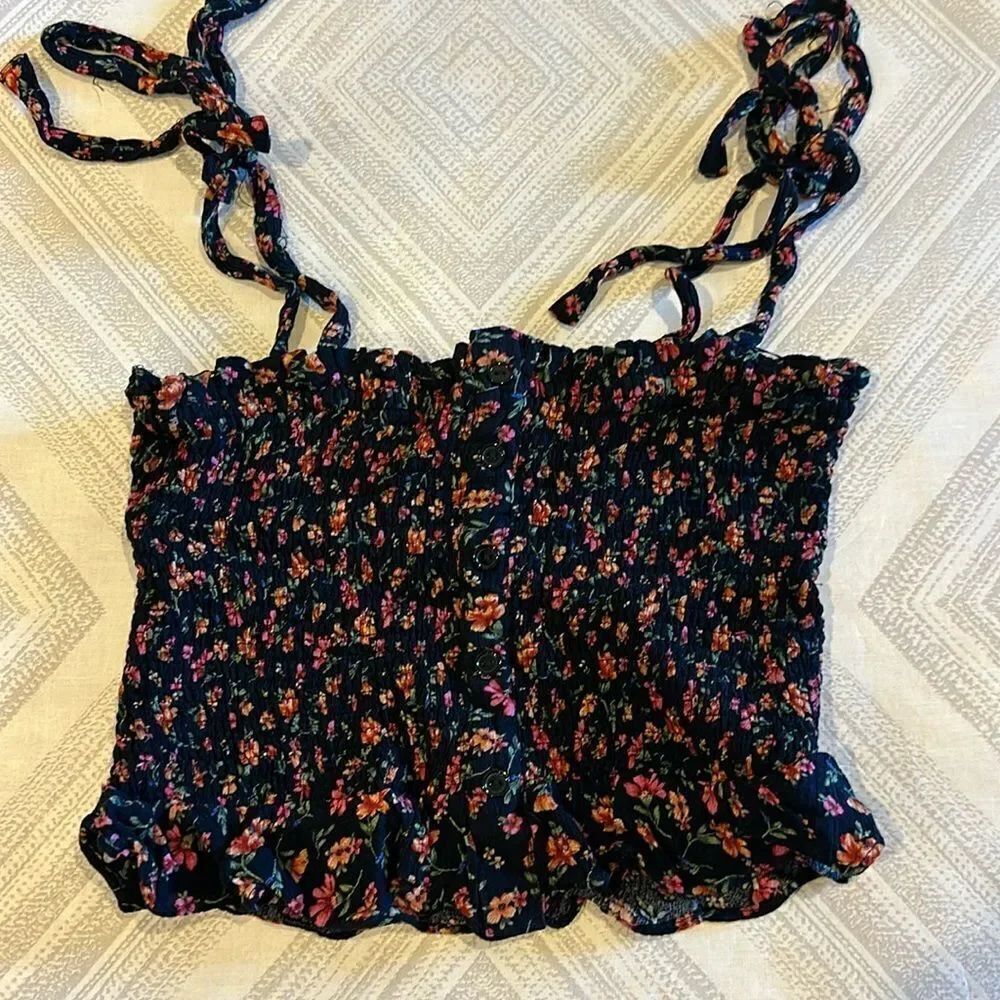 Lost + Wander Party Til Dawn Black & Floral Button Down Smocked Top - Size S